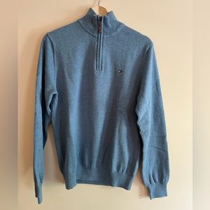 Tommy Hilfiger Men’s Quarter Zip Sweater, Medium, Light Blue